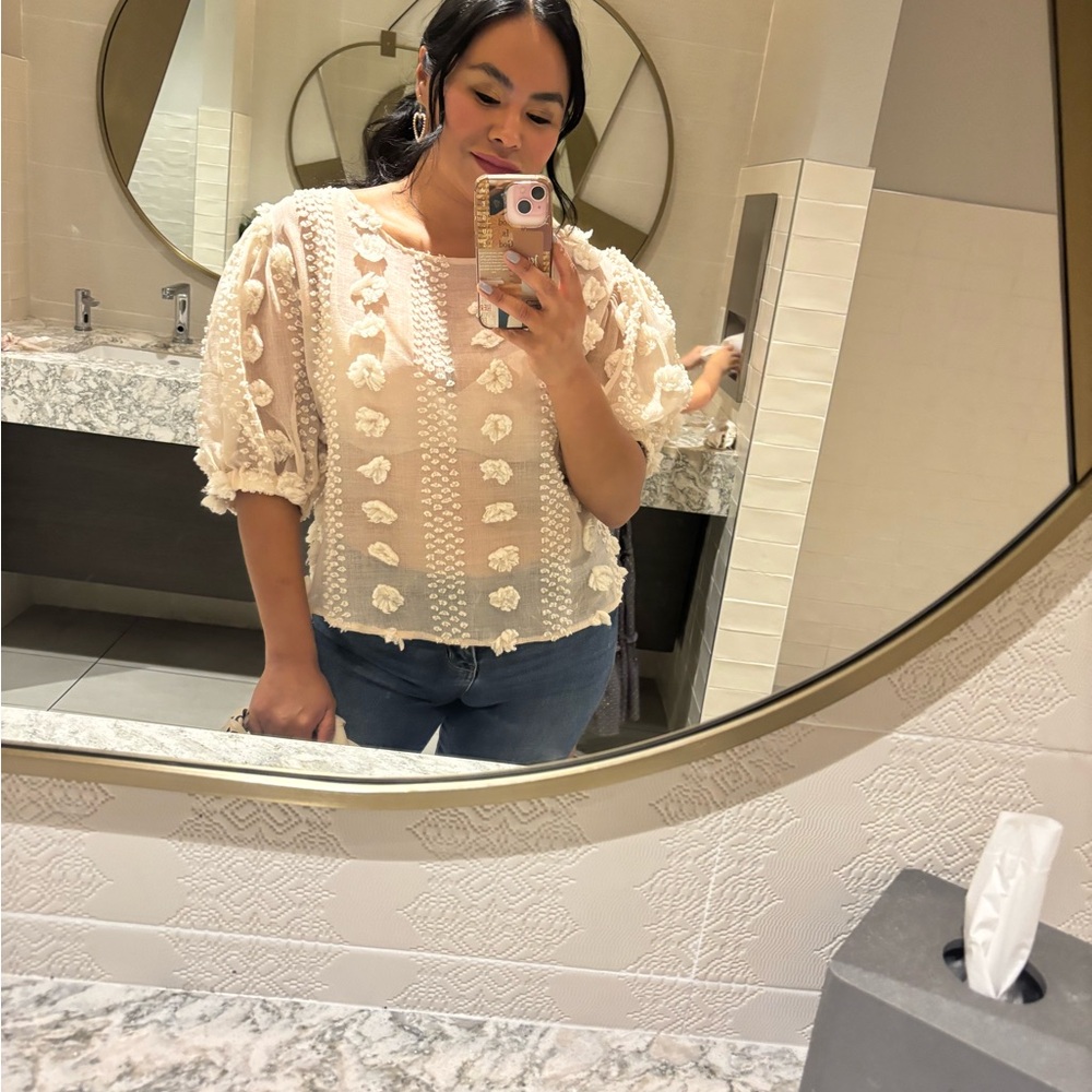 Cream Textured Women's Top